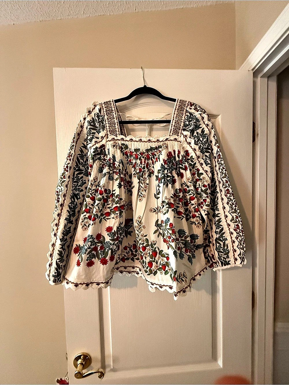 Farm Rio Fruit Beauty Scarf Long Sleeve Blouse Floral Organic Cotton Blouse in